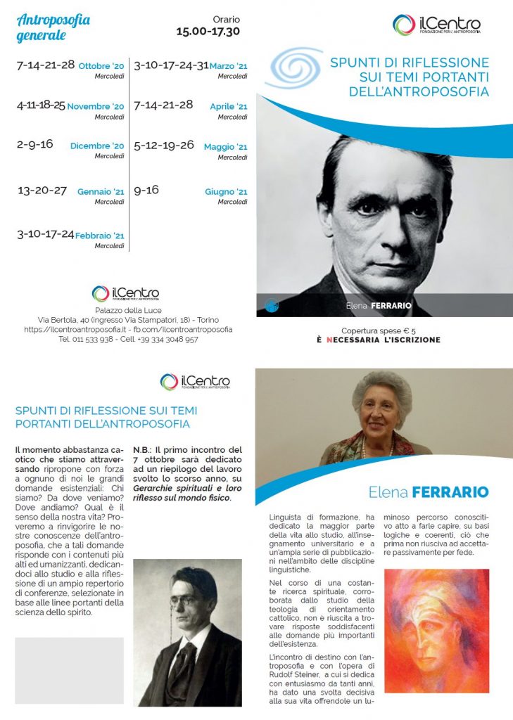 Elena Ferrario Spunit di riflessione antroposofia 2020-21 locandina