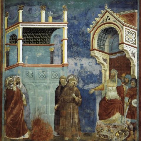 Giotto di Bondone - San Francesco davanti al Sultano (o Prova del fuoco) - 1295-1299 circa