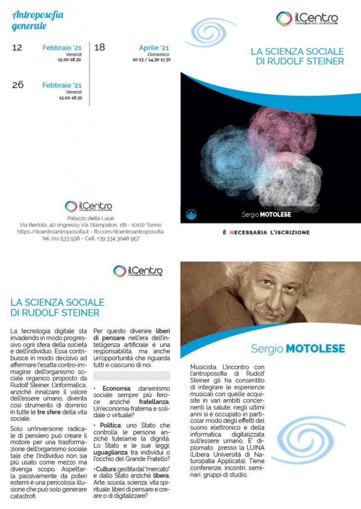 LA SCIENZA SOCIALE DI RUDOLF STEINER con Sergio Motolese 12-2-2021