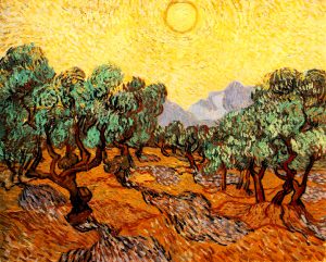 Ulivi con cielo giallo e sole - V. Van Gogh