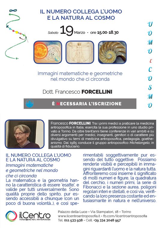 Francesco FORCELLINI - IL NUMERO COLLEGA L’UOMO E LA NATURA AL COSMO - 19-3-2022 locandina