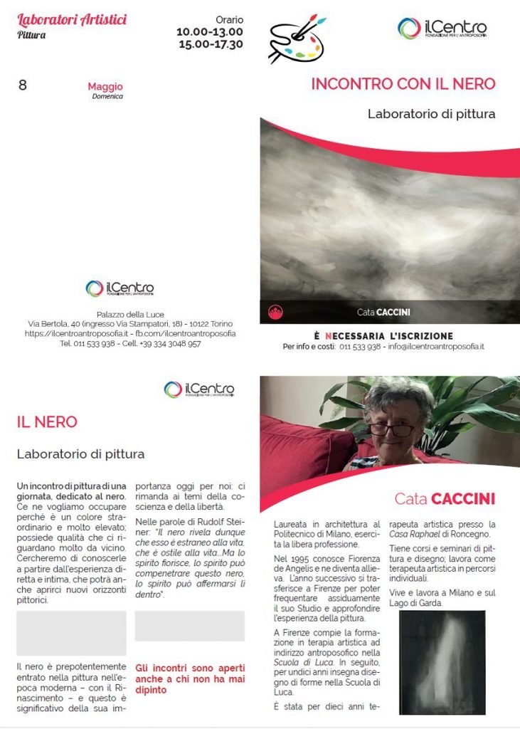 INCONTRO CON IL NERO Laboratorio di pittura con Cata Caccini 8-5-2022 locandina