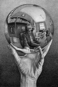 Autoritratto allo specchio sferico. Maurits Cornelis Escher, 1935, litografia