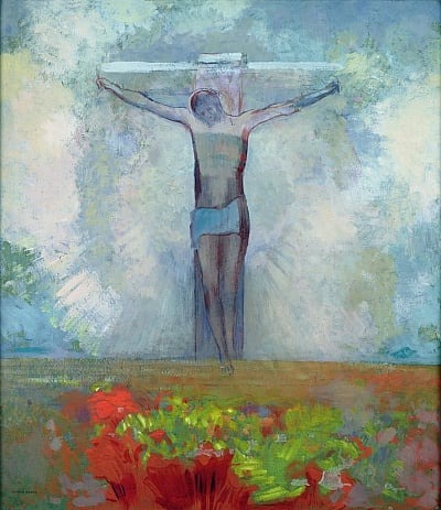 Odilon Redon, Cristo in croce, olio su cartoncino, 1910