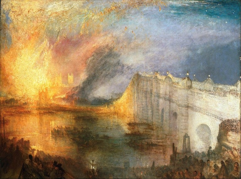 William Turner, L'incendio delle Camere dei Lord e dei Comuni, olio su tela, 1834
