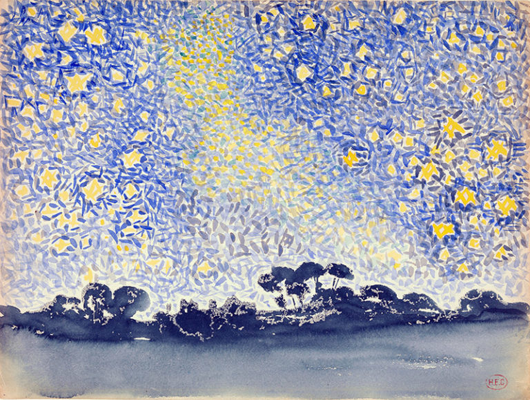 Henri-Edmond Cross, Paesaggio stellato, acquerello, 1905