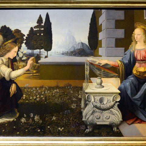 Leonardo, Annunciazione, olio su tela, 1470 circa