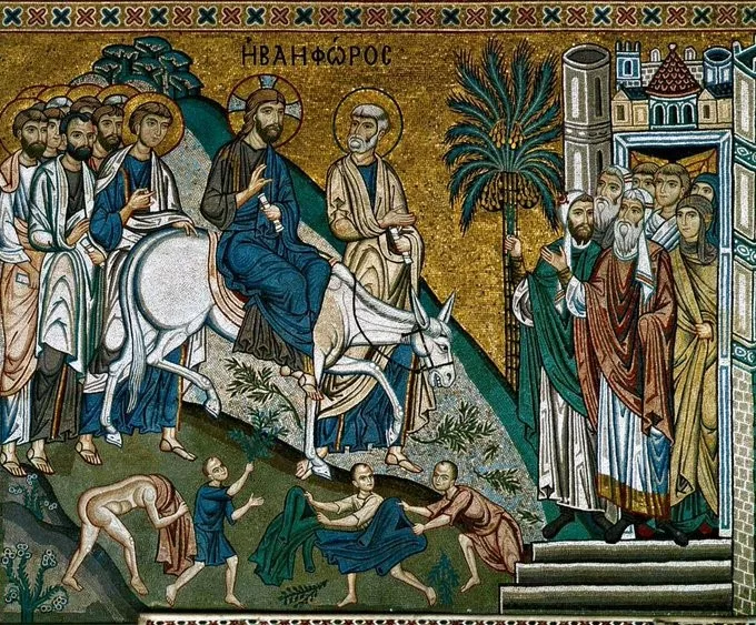 Entrata di Cristo a Gerusalemme, secolo XII° - Palermo Cappella Palatina